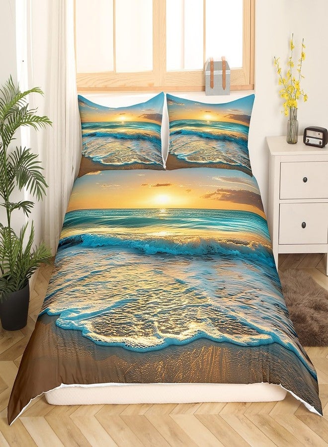 Feelyou Beach Bedding Set Queen Size Kids Sea Printed Comforter Cover Set for Boys Girls Teens Summer Holiday Vacation Duvet Cover Nature Pattern Bedspread Cover（No Comforter - Image 2