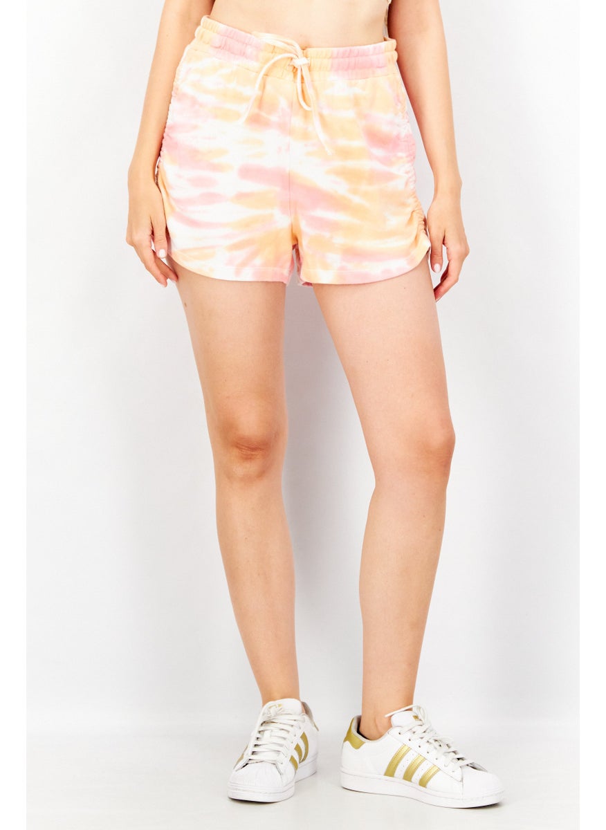 1 State Women Drawstring Tie Dye Basic Shorts, Pink Combo  - Image 1