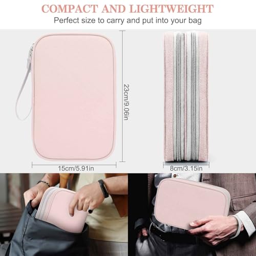 FYY Electronic Organizer, Large Travel Cable Organizer Bag Pouch Electronic Accessories Carry Case Portable Waterproof Double Layers All-in-One Storage Bag for Cable, Cord, Charger, Phone, Light Pink - Image 2