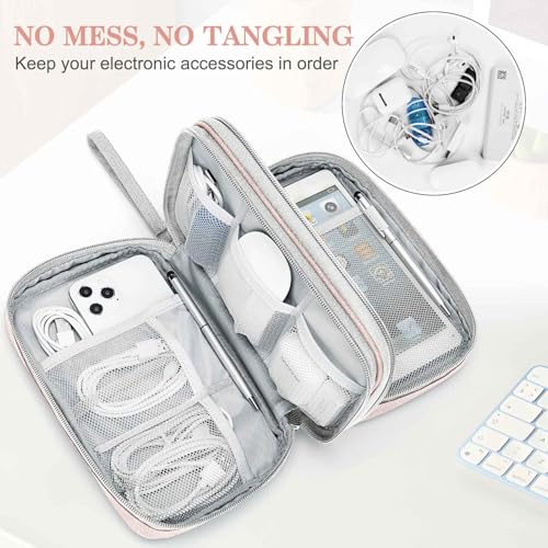 FYY Electronic Organizer, Large Travel Cable Organizer Bag Pouch Electronic Accessories Carry Case Portable Waterproof Double Layers All-in-One Storage Bag for Cable, Cord, Charger, Phone, Light Pink - Image 5