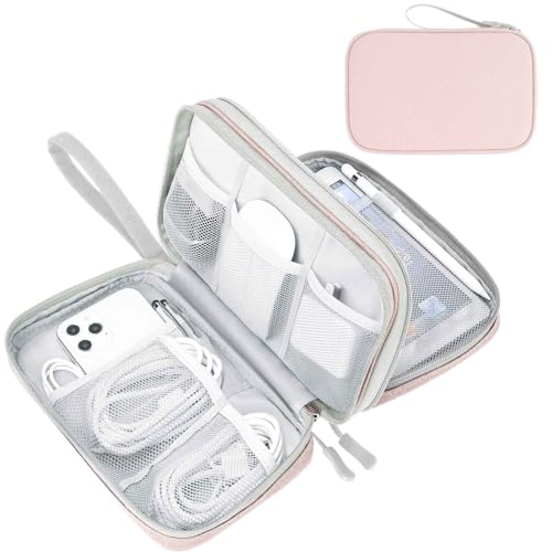 FYY Electronic Organizer, Large Travel Cable Organizer Bag Pouch Electronic Accessories Carry Case Portable Waterproof Double Layers All-in-One Storage Bag for Cable, Cord, Charger, Phone, Light Pink - Image 1