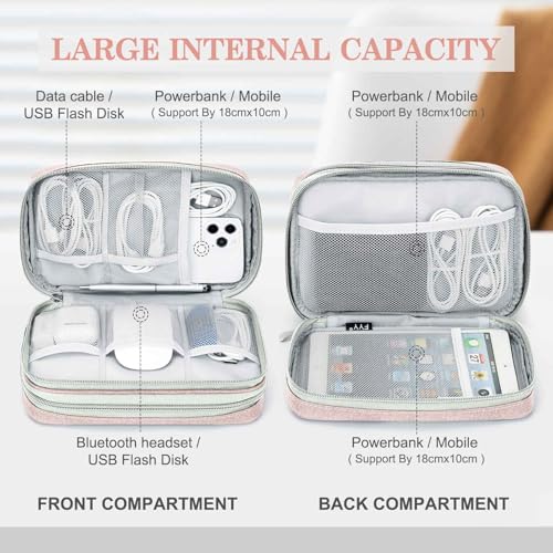 FYY Electronic Organizer, Large Travel Cable Organizer Bag Pouch Electronic Accessories Carry Case Portable Waterproof Double Layers All-in-One Storage Bag for Cable, Cord, Charger, Phone, Light Pink - Image 3
