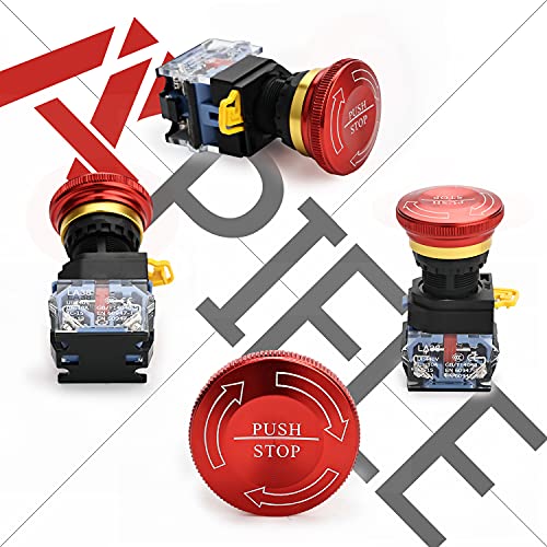 APIELE 22mm 1NO 1NC Red Metal Head Mushroom Emergency Stop Push Button Switch 600V 10 Amp (Type A) - Image 3