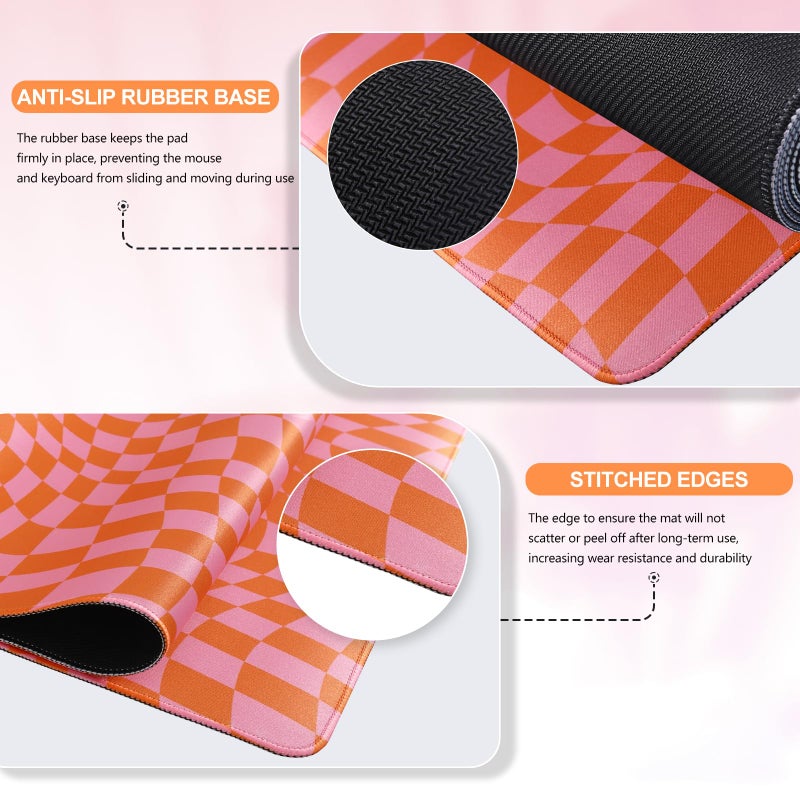 iCasso XXL Large Mouse Pad for Desk, Anti-Slip Big Mousepad with Stitched Edges, Keyboard Pad Mouse Mat for Computer (Orange Checkered) - Image 3