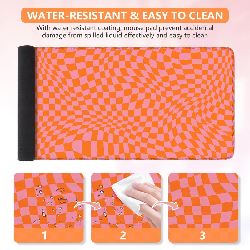iCasso XXL Large Mouse Pad for Desk, Anti-Slip Big Mousepad with Stitched Edges, Keyboard Pad Mouse Mat for Computer (Orange Checkered) - Image 4