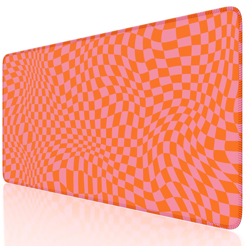 iCasso XXL Large Mouse Pad for Desk, Anti-Slip Big Mousepad with Stitched Edges, Keyboard Pad Mouse Mat for Computer (Orange Checkered) - Image 1