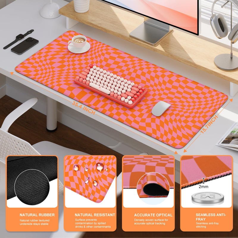 iCasso XXL Large Mouse Pad for Desk, Anti-Slip Big Mousepad with Stitched Edges, Keyboard Pad Mouse Mat for Computer (Orange Checkered) - Image 2