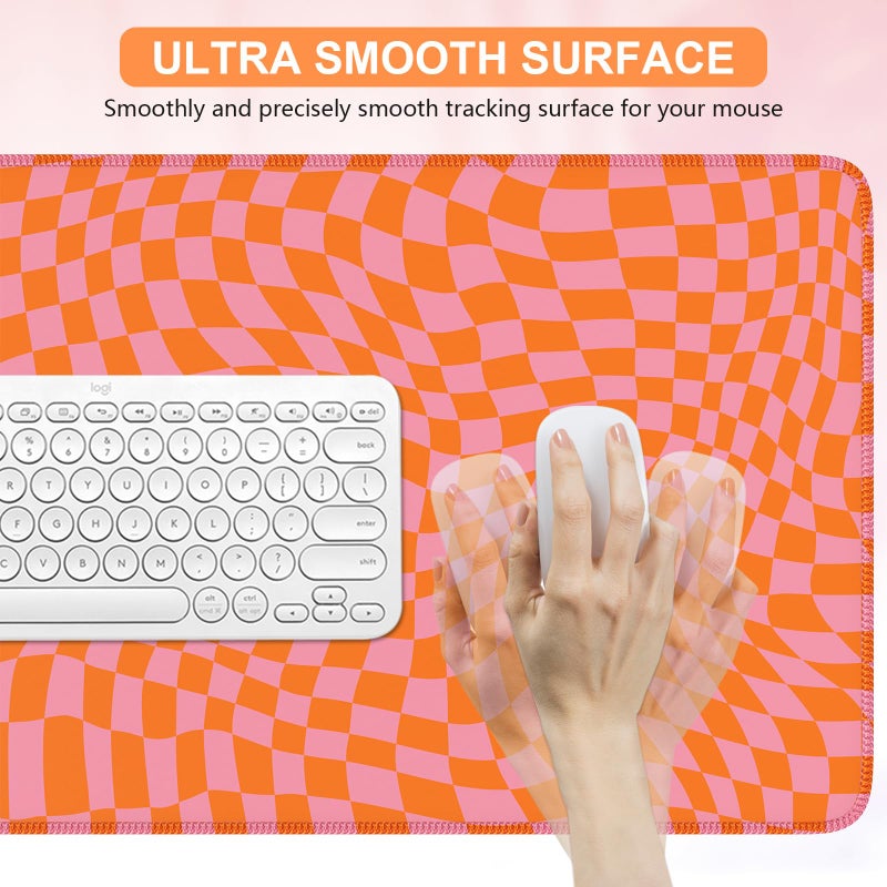 iCasso XXL Large Mouse Pad for Desk, Anti-Slip Big Mousepad with Stitched Edges, Keyboard Pad Mouse Mat for Computer (Orange Checkered) - Image 5