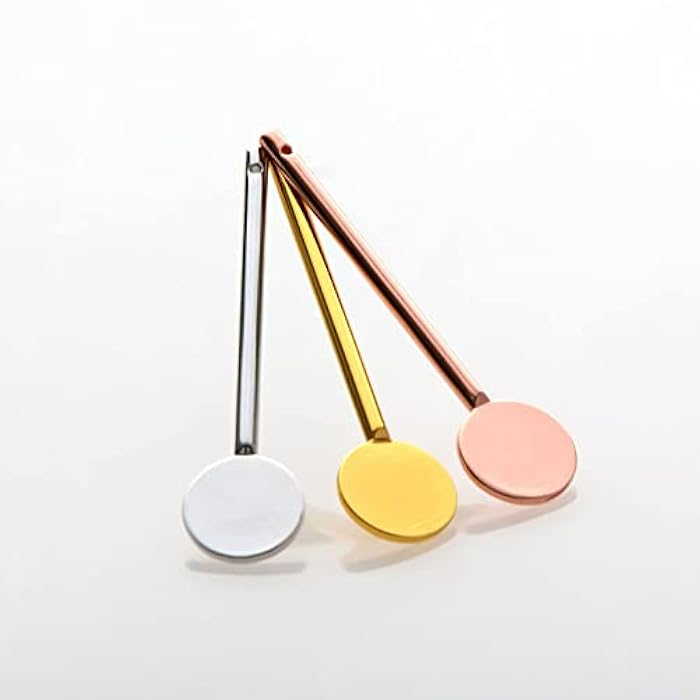 lasenersm 3Pcs Round Metal Cosmetic Spoon Spatulas Makeup Spatula Eye Cream Spoon Beauty Scoop Mini Spoon Makeup Beauty Spoons Mini Cosmetic Skincare Spatula for Home Salon, Gold, Silver, Rose-Gold - Image 2