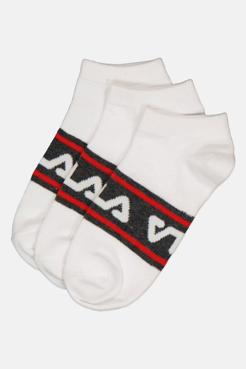 FILA Kids Boy 3 Pairs Brand Logo Invisible Socks, White - Image 1