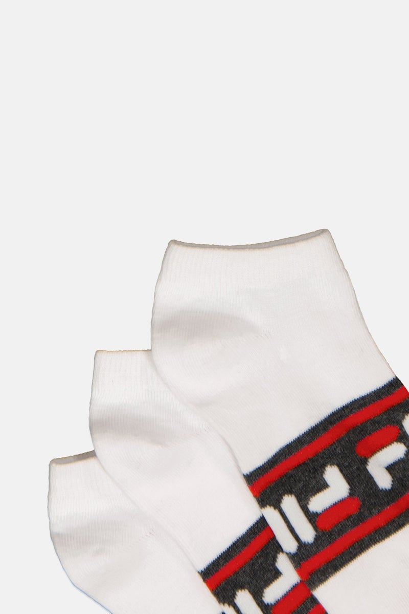 FILA Kids Boy 3 Pairs Brand Logo Invisible Socks, White - Image 2