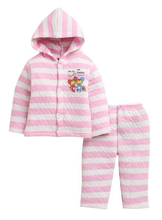 BUMZEE طقم شتوي وردي اللون من بامزي للبنات الصغيرات، بأكمام طويلة وغطاء رأس مفتوح من الأمام، مصنوع من البوليستر، مقاس 18-24 شهرًا (Peb11071E-pnk) - Image 1
