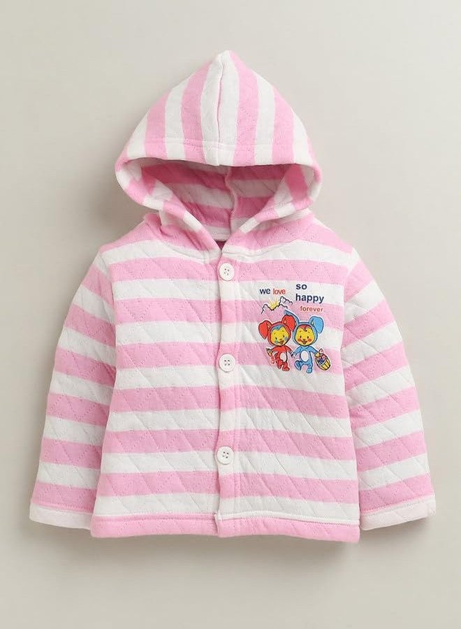 BUMZEE طقم شتوي وردي اللون من بامزي للبنات الصغيرات، بأكمام طويلة وغطاء رأس مفتوح من الأمام، مصنوع من البوليستر، مقاس 18-24 شهرًا (Peb11071E-pnk) - Image 2