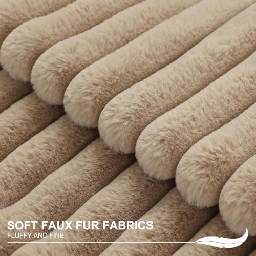AEROHAVEN™ Premium Faux Rabbit Fur Plush Luxury Soft Fluffy Striped Decorative Throw Pillow/Cushion Covers for Sofa, Couch, Living Room - CC283 - (1, Khaki, 16 x 16 Inch) - Image 3