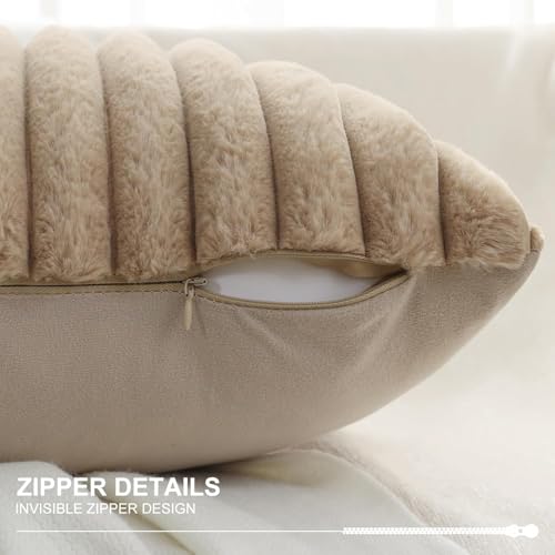 AEROHAVEN™ Premium Faux Rabbit Fur Plush Luxury Soft Fluffy Striped Decorative Throw Pillow/Cushion Covers for Sofa, Couch, Living Room - CC283 - (1, Khaki, 16 x 16 Inch) - Image 4