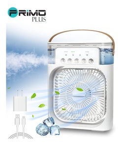 PRIMO PLUS Portable Air Conditioner Fan Mini Evaporative Air Cooler with 7 Colors LED Light 1/2/3 H Timer 3 Wind Speeds and 3 Spray Modes for Office Home Dorm Travel(White)  - Image 1