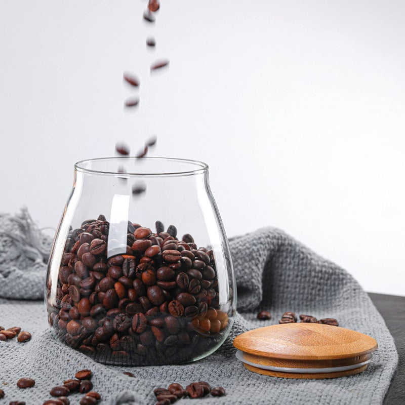 MOLADRI 800 ML/26 FL OZ Clear Cute Glass Storage Canister Holder with Airtight Bamboo Lid  Round Modern Decorative Container Jar for Coffee  Spice  Candy  Salt  Cookie  Condiment  Pepper  Sugar - Image 4