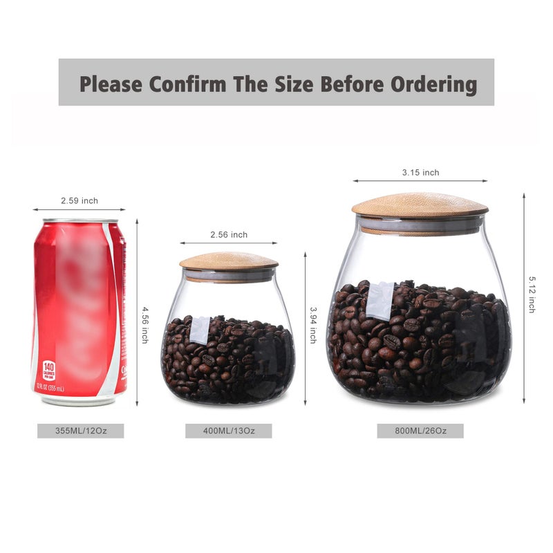 MOLADRI 800 ML/26 FL OZ Clear Cute Glass Storage Canister Holder with Airtight Bamboo Lid  Round Modern Decorative Container Jar for Coffee  Spice  Candy  Salt  Cookie  Condiment  Pepper  Sugar - Image 2