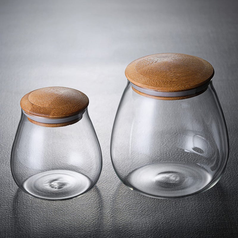 MOLADRI 800 ML/26 FL OZ Clear Cute Glass Storage Canister Holder with Airtight Bamboo Lid  Round Modern Decorative Container Jar for Coffee  Spice  Candy  Salt  Cookie  Condiment  Pepper  Sugar - Image 5