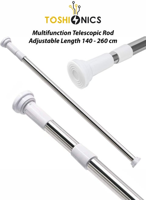 قضيب ستارة تلسكوبي قابل للتعديل من الألومنيوم المقاوم للصدأ بطول 140-260 سم، قضيب شد غير قابل للانزلاق لخزانة الدش والشرفة وغرفة المعيشة، لا يتطلب الحفر