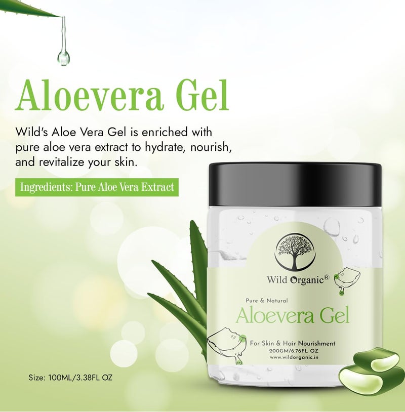 Wild & Organic Wild Organic Pure Natural Aloe Vera Gel Multipurpose Beauty Gel Daily MoisturizerHydrating Glowing Skin Acne ControlFor all skin and hair type For Men And Women 200gm  - Image 2