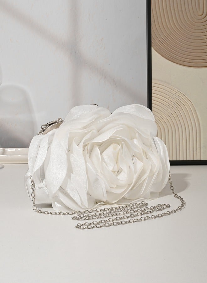 Fashionable Petal Shaped Bag, with White Rose Elegant Noble, Unique and Special Handbag, Women Party Bags and Ladies Clutch Dinner  - Image 4
