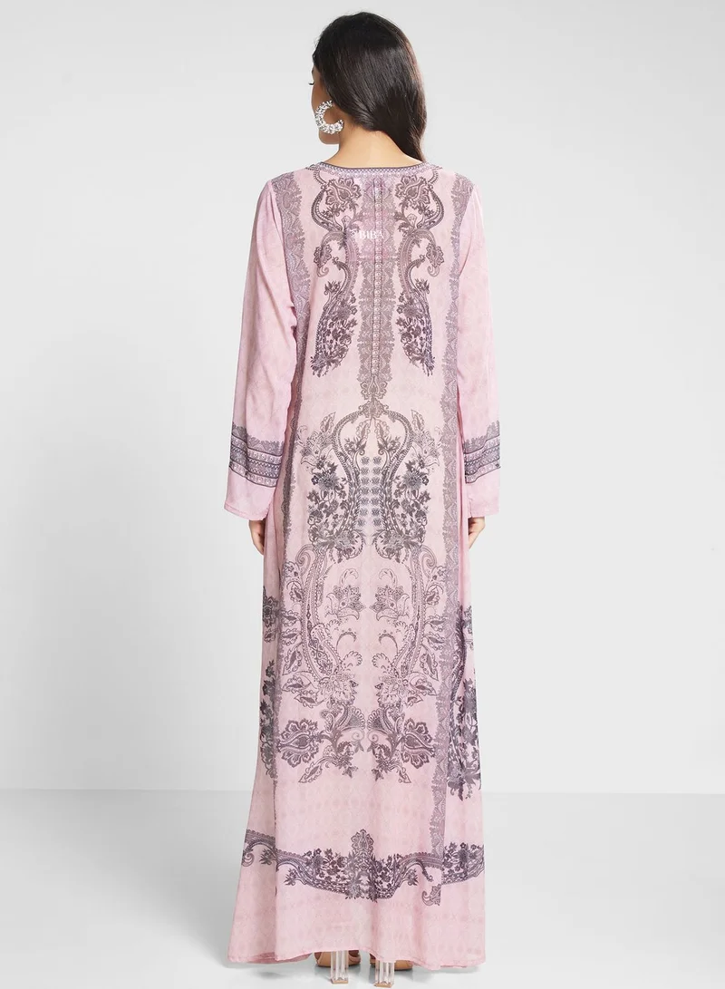 Biba V-Neck Floral Printed Jalabiya