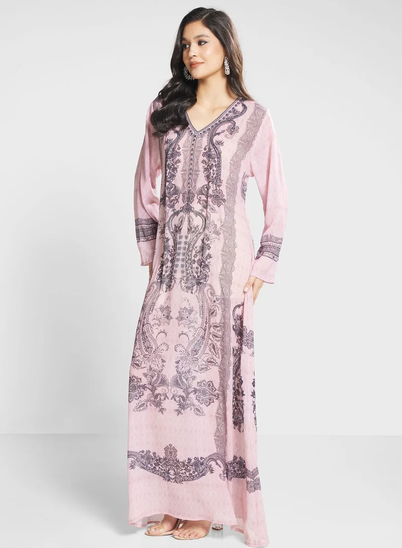 Biba V-Neck Floral Printed Jalabiya