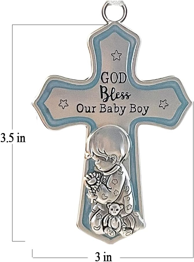 Ganz USA LLC Ornate Crib Cross Decor with White Ribbon Baby Boy for Baptism Christening Baby Shower God Bless Our Baby Boy - Image 3