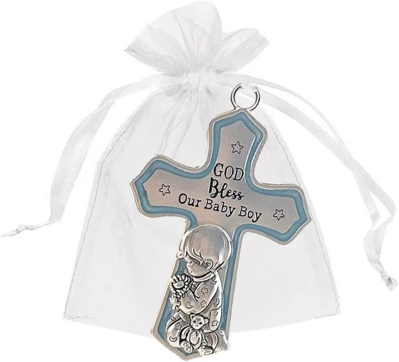 Ganz USA LLC Ornate Crib Cross Decor with White Ribbon Baby Boy for Baptism Christening Baby Shower God Bless Our Baby Boy - Image 2
