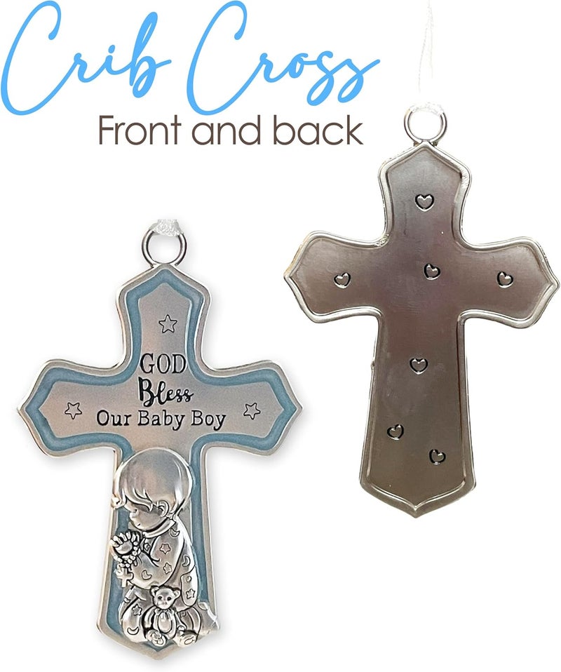 Ganz USA LLC Ornate Crib Cross Decor with White Ribbon Baby Boy for Baptism Christening Baby Shower God Bless Our Baby Boy - Image 4