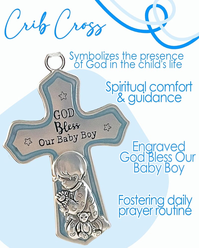 Ganz USA LLC Ornate Crib Cross Decor with White Ribbon Baby Boy for Baptism Christening Baby Shower God Bless Our Baby Boy - Image 5