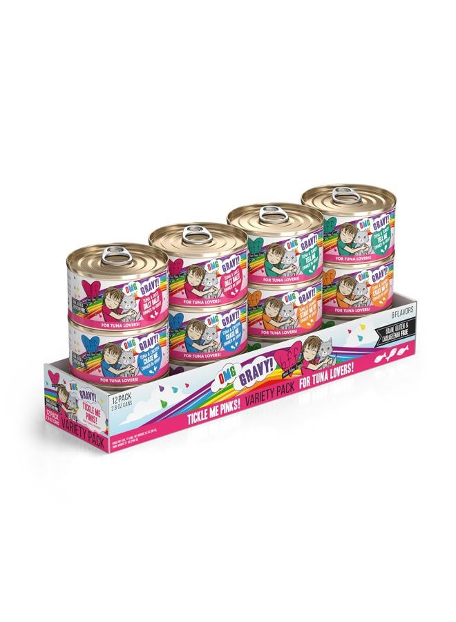 Weruva B.F.F. OMG - Best Feline Friend Oh My Gravy!, Tickle Me Pinks! Variety Pack, 2.8oz Can (Pack of 12) - Image 1
