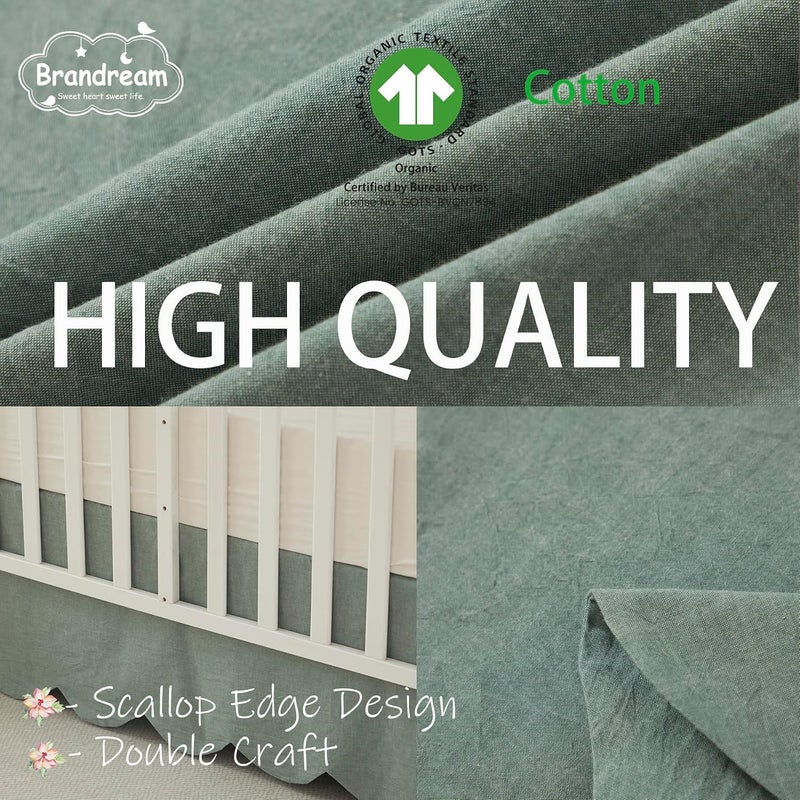 Brandream Scallop Edge Organic Cotton Crib Skirt, Baby Boy, Baby Girl, Gender Neutral Crib Skirt Toddler Bedskirt Farmhouse Chic Nursery Crib Bed Skirt, Boho Bohemian Solid Sage Green Skirt - Image 3