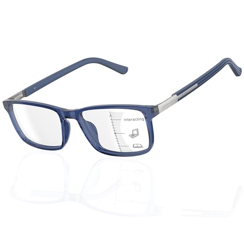 DEHOTRE Progressive Multifocus Reading Glasses Men Flexible TR90 Frame Readers Stainless Steel Arm Rubber Temple Spring Hinge Blue 1.25 - Image 1