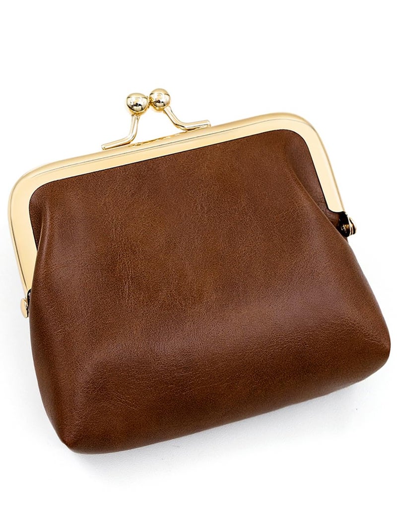 Retro style PU leather mini snap button change bag/brown - Image 1