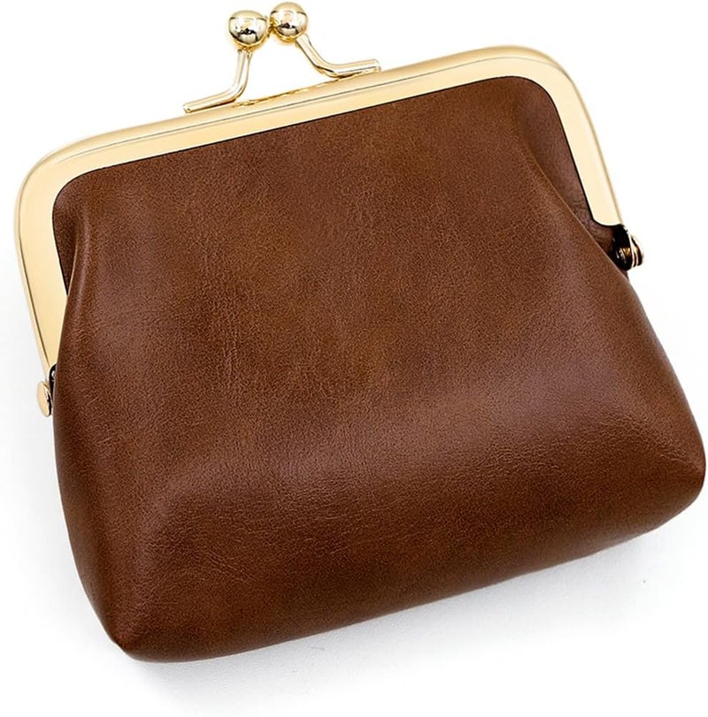 Retro style PU leather mini snap button change bag/brown - Image 2