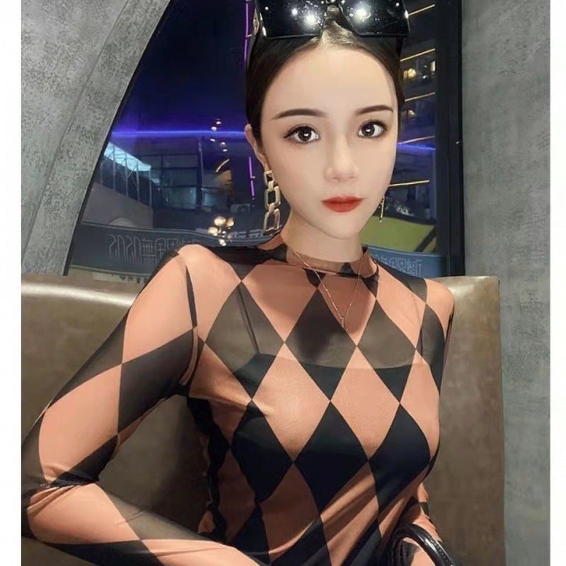 2024 Style Mesh Sunscreen Long-Sleeved Thin Slim-Fit Small Shirt Micro-Transparent Design Sense Tie-Dye T-Shirt For Women - Image 1