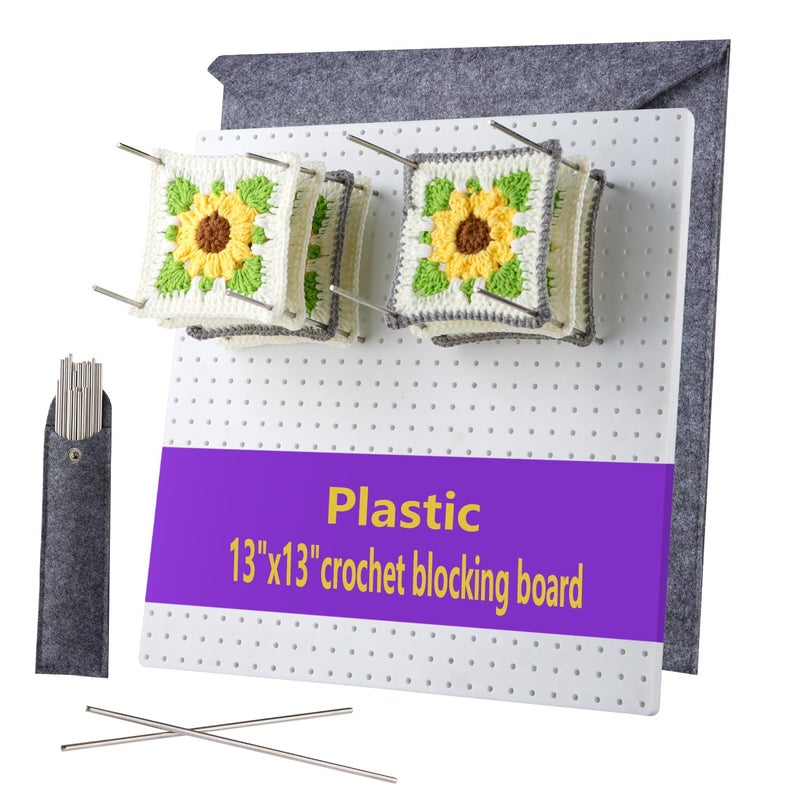13Crochet Blocking Board with 20 PegsPins Granny Square Blocking Boards for Crochet ProjectsPlastic Waterproof Crochet Peg Blocking Board Gift for Crocheters and Beginners
