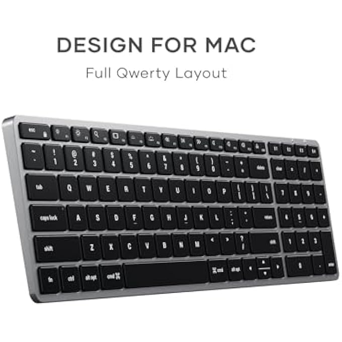 rayihni SLIM X2 BLUETOOTH WIRELESS KEYBOARD, US QWERTY LAYOUT, BACKLIT NUMERIC KEYPAD, MULTI-DEVICE – FOR MACBOOK AIR & PRO M5 M4, MAC MINI, IPAD AIR & PRO, IMAC AND MORE – SPACE GREY - Image 2