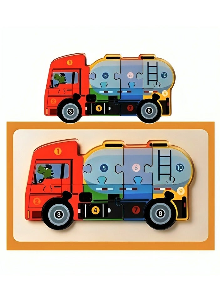 Wooden 3D Puzzles, Engineering Vehicles Style, Teacher Parents Teaching Support Tools, Attractive Colors and Patterns, Montessori Motor Skill Development Toys, Ideal Kids Gift (Fuel Tank Car Style) - Image 1