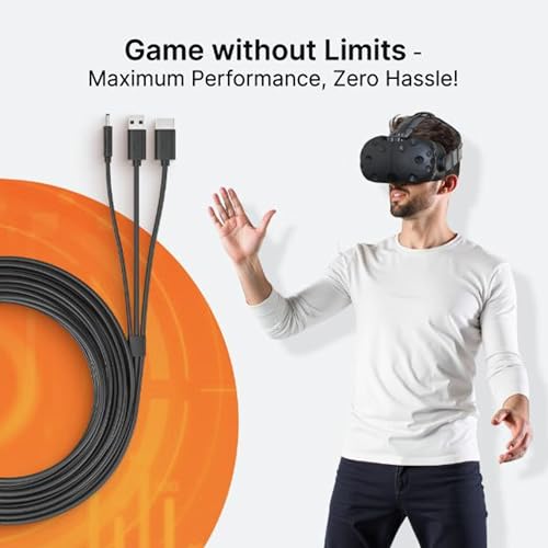 Skywin كابل سكاي وين 3 في 1 متوافق مع HTC Vive (5 أمتار / 16 قدم) ، كابل اتصال 3 في 1 بديل لسماعة HTC Vive وصندوق الربط (أسود) - Image 5