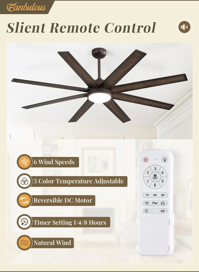 Fanbulous 65 Inch Ceiling Fans with Lights and Remote, Bronze Indoor/Outdoor Ceiling Fan with Quiet Reversible DC Motor, 6 Speeds, 3CCT, 8 Blades Large Ceiling Fan for Living Room Bedroom Patio - Image 2
