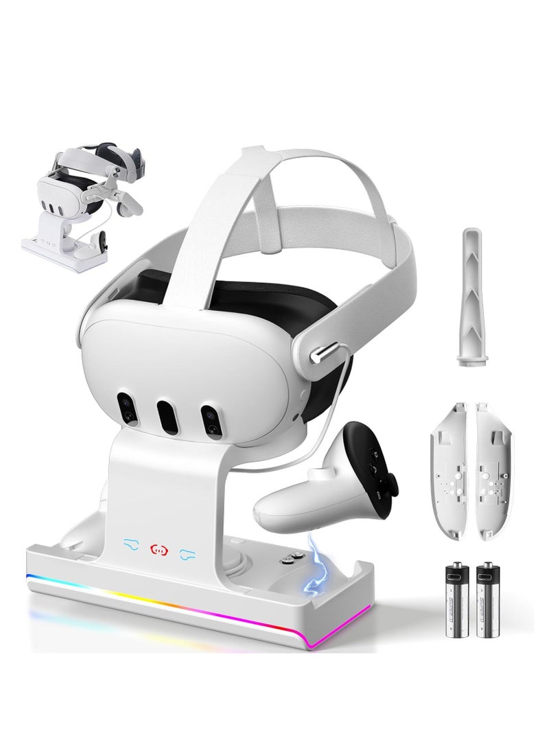 Oculus Meta Quest 3 Charging Dock RGB Light VR Headset Station USB-C Fast Charger Display Stand with Dual 1800mAh Rechargeable Batteries for Headset and Controllers - Image 1