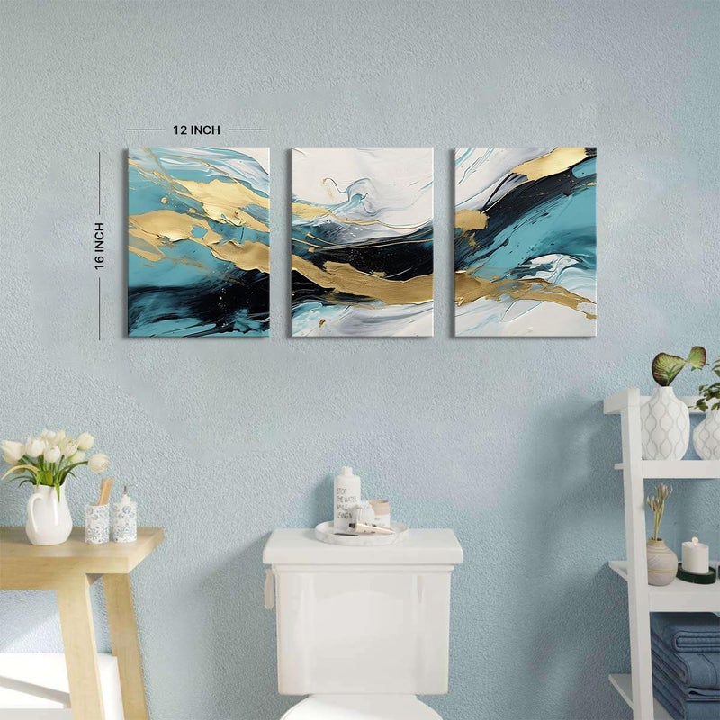 AREBOLO Teal and Gold Abstract Canvas Wall Art Set - Image 2