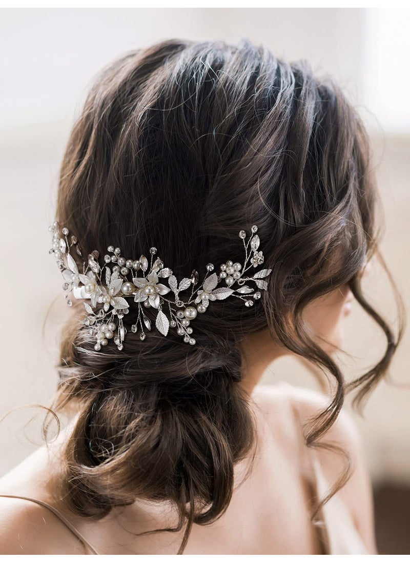 SWEETV SWEETV Wedding Hair Clip Comb Handmade Bridal Hair Accessories for Women Wedding Hair pieceSilver 