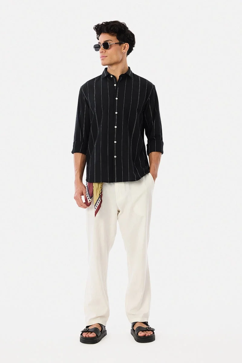 SNITCH Linen Blend Regular Fit Stripes Shirt