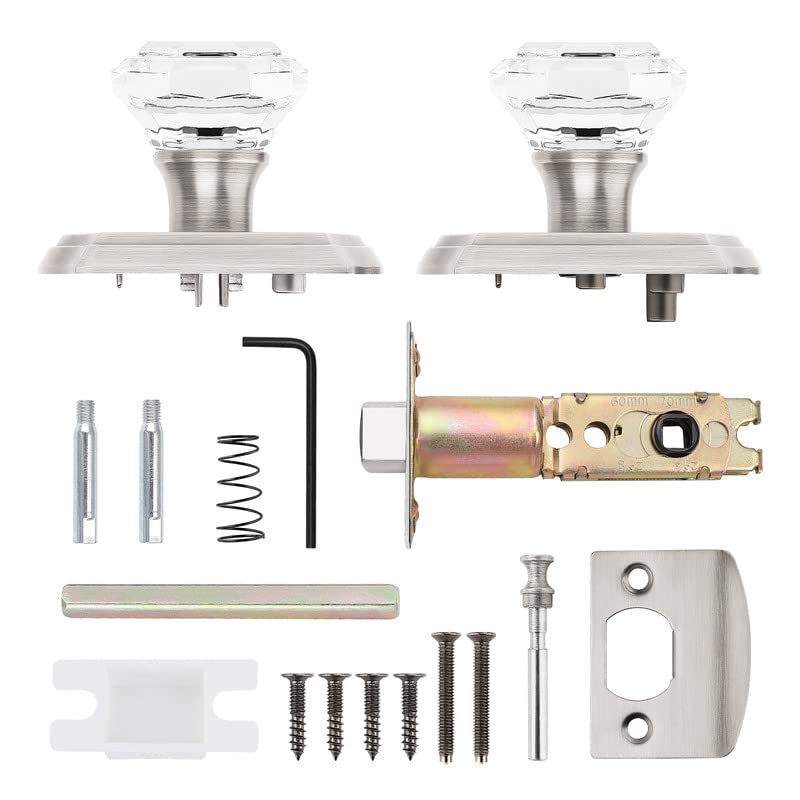 Orger Octagonal Crystal Door Knobs 2 Pack, Interior Privacy Door Handle for Bed/Bathroom with Pin Lock Inside, Satin Nickel Vintage Rosette Door Knob with Heavy Duty Genuine Glass - Image 5
