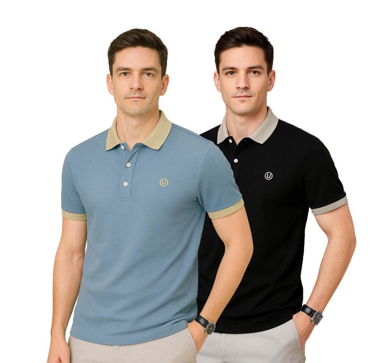 Lymio Polo T Shirt for Men || Men Casual T-Shirt || Polo Available in Combo Pack of 2 (Polo-44-47-Black-Blue-2XL) - Image 1