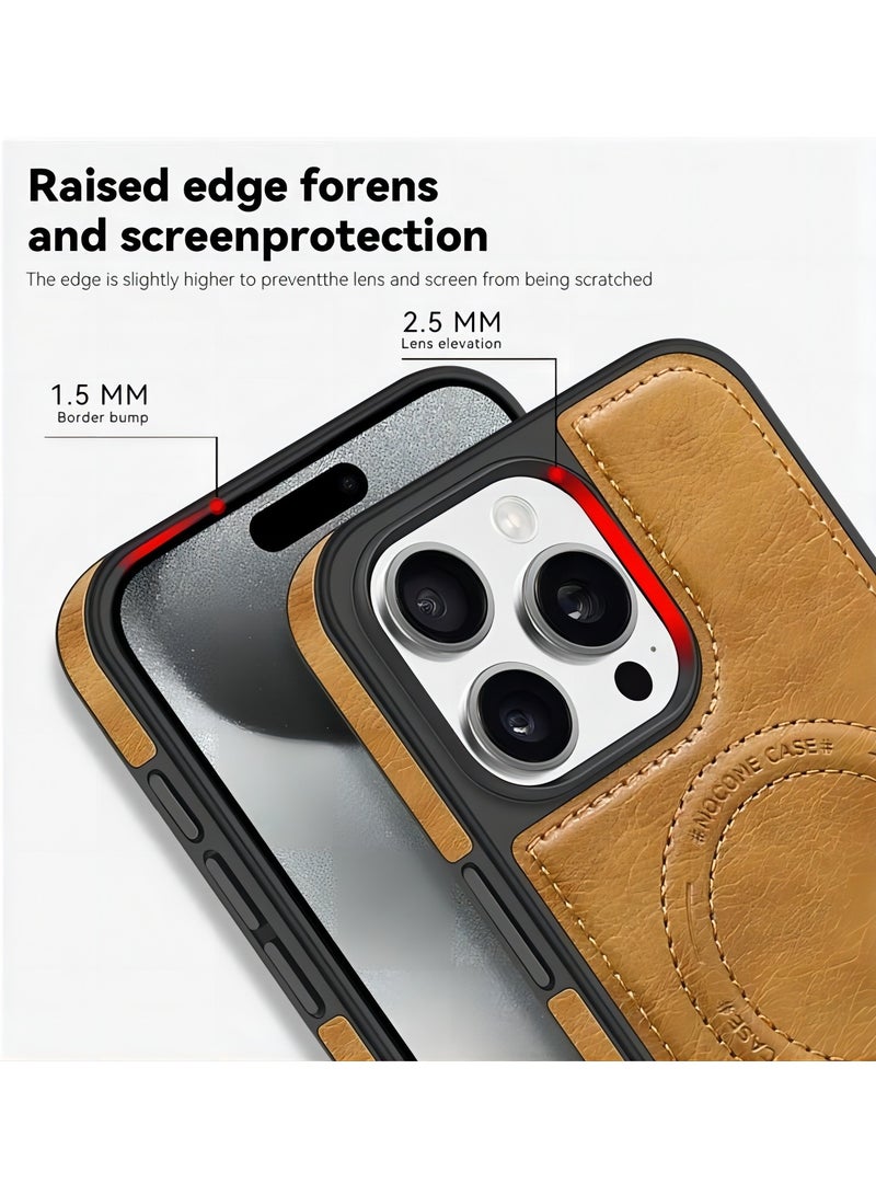 For iPhone 14 Pro Case Compatible with MagSafe Slim-Fit PU Leather Coated TPU + PC Shell - Brown